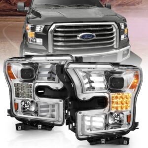 2015-2017 F150 ANZO Chrome Projector LED Sequential Headlights (Halogen Only) 111409