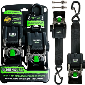 Rhino USA Retractable Transom Straps (2 Pack-Stainless)